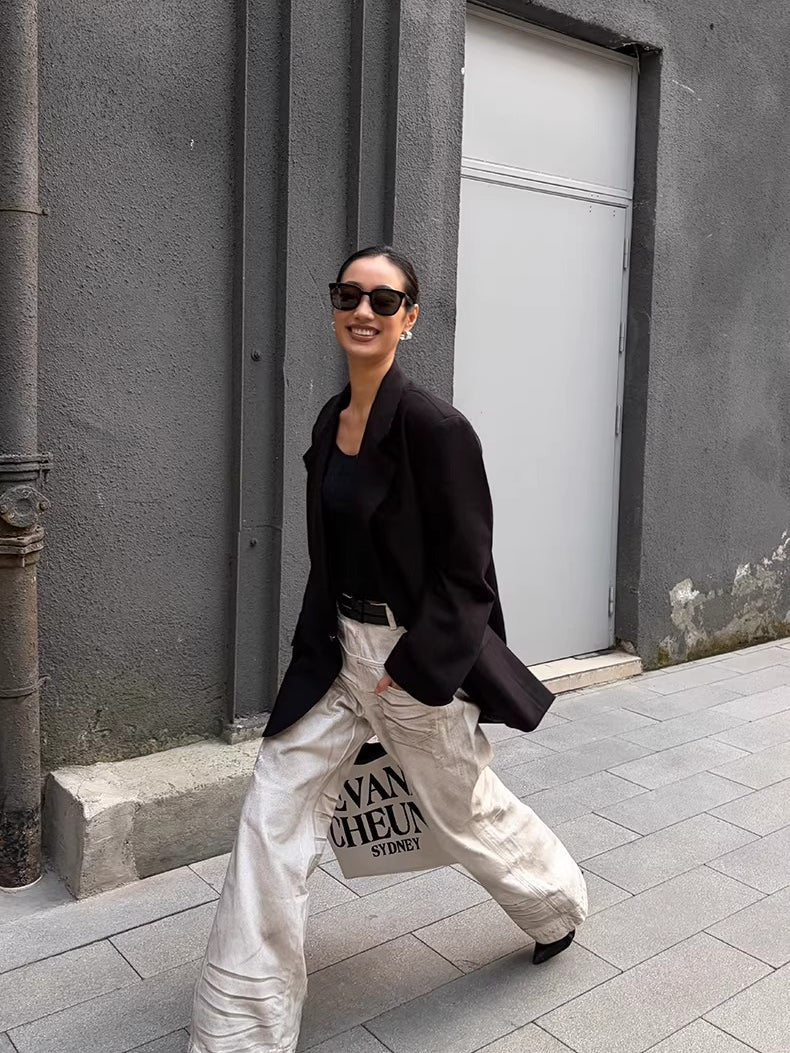 Vintage Washed Fringe-Edge Casual Blazer