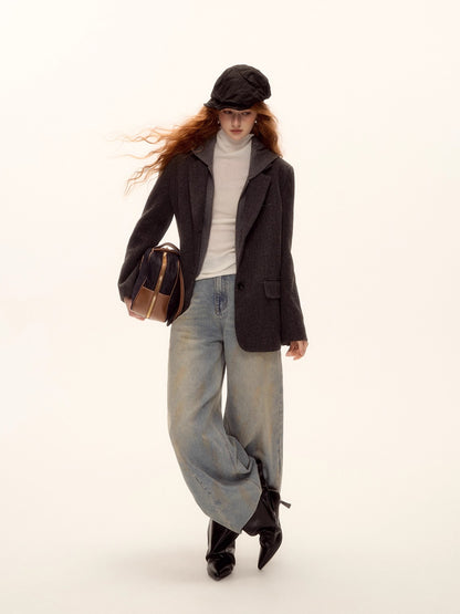 Grey Layered Wool-Blend Hoodie Blazer