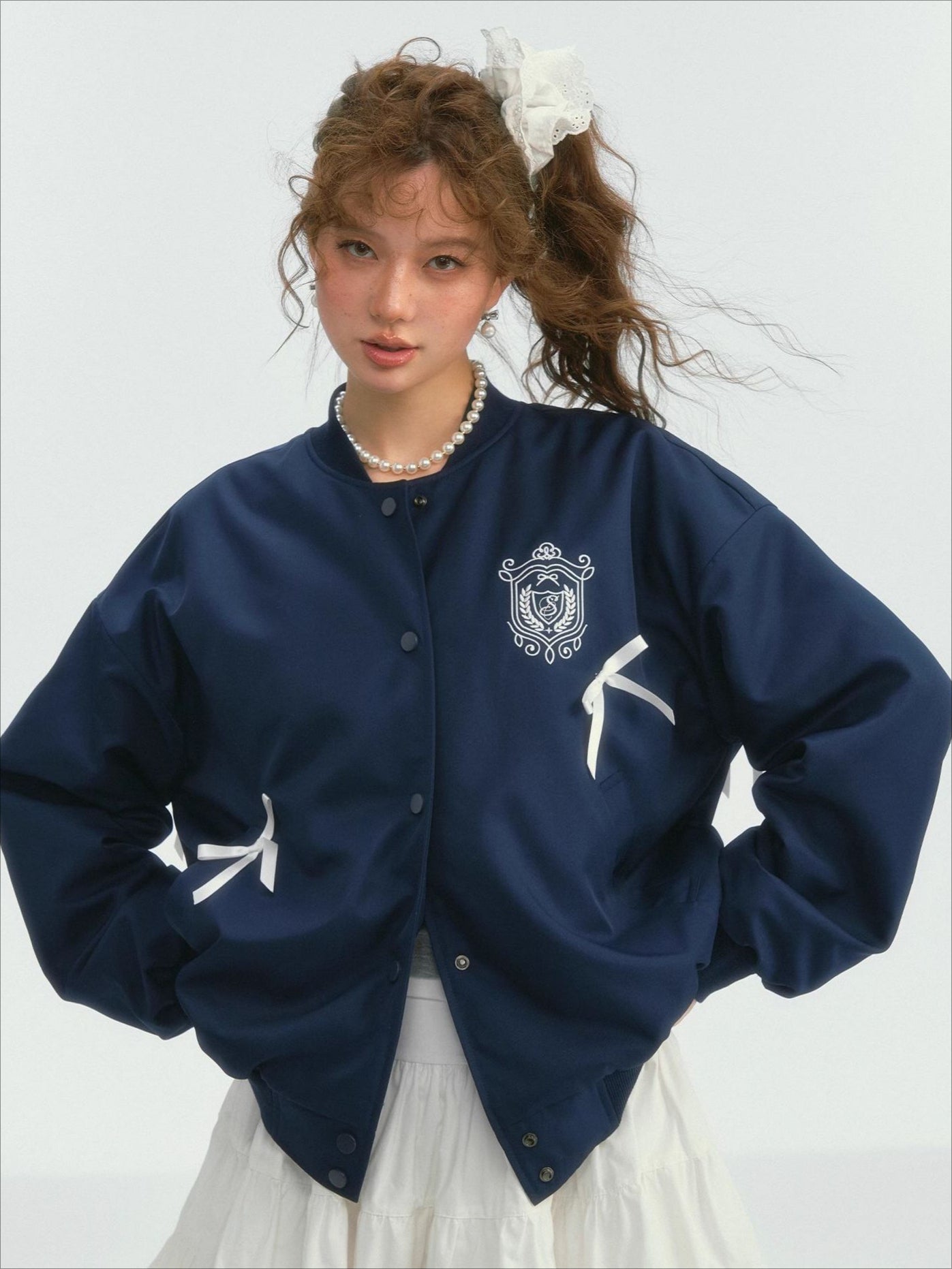 Bow Knot Badge Baseball Jacket