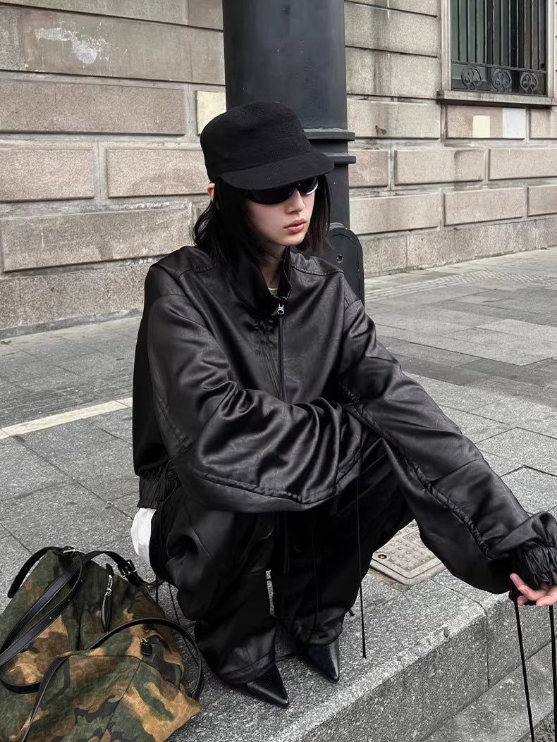 Draped Satin Pleated Wide-Leg Trousers