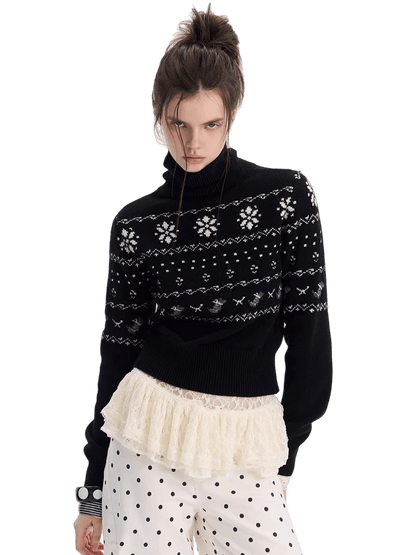 Fair Isle Wool Turtleneck Knit Sweater