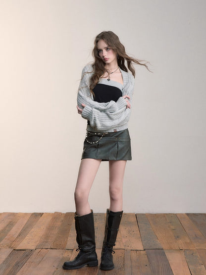 Contrast Knit Slim Wool Tube Top