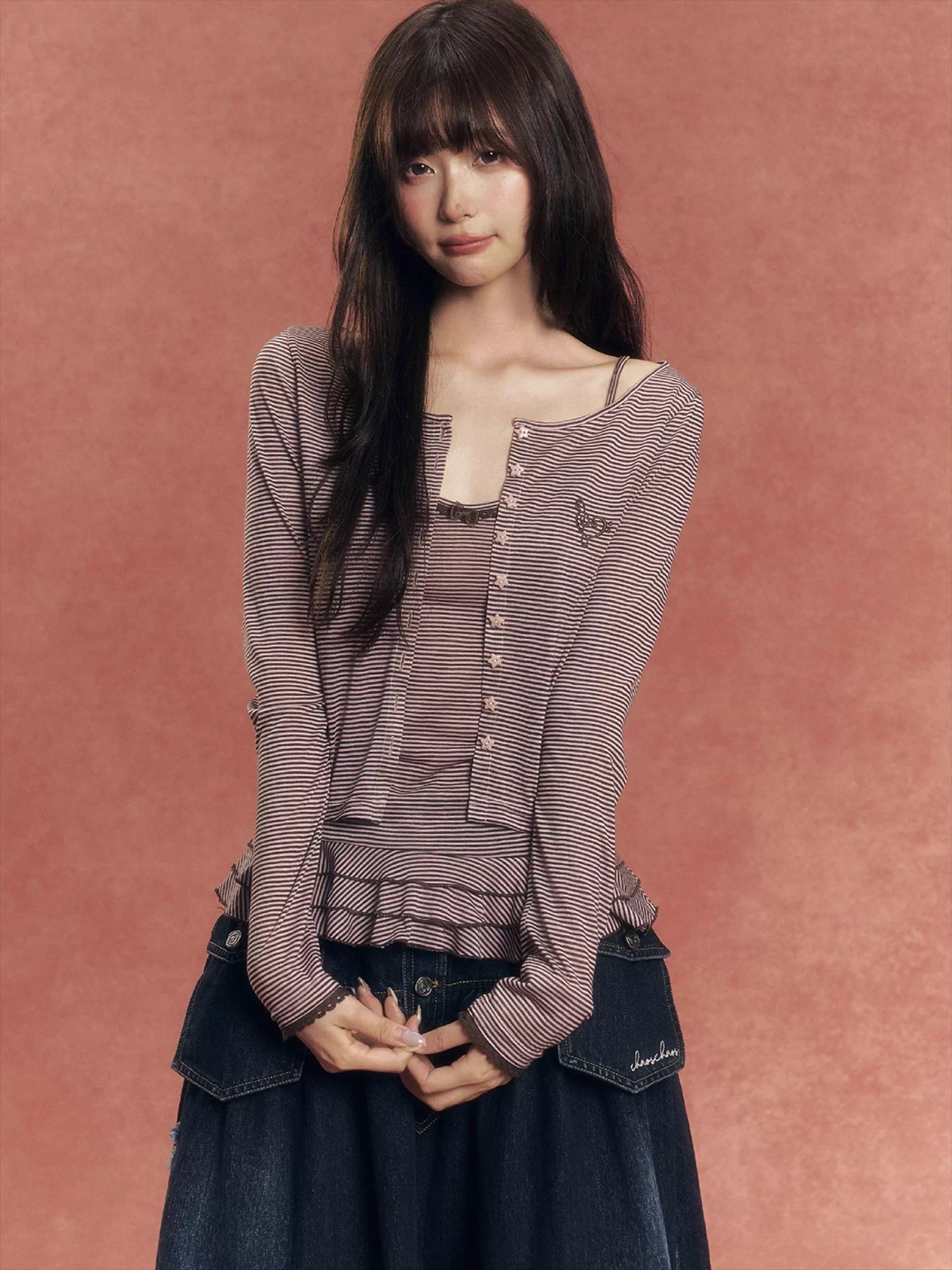 Lyocell Knit Cardigan Lace-Trim Camisole Set