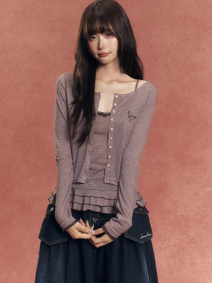 Lyocell Knit Cardigan Lace-Trim Camisole Set