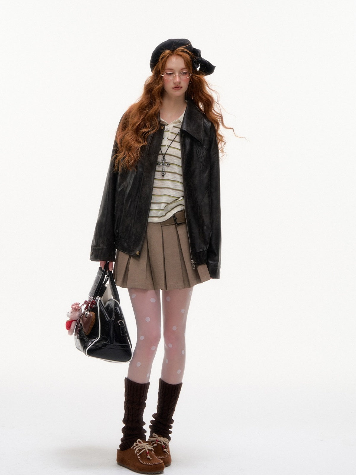 Vintage Bow Embossed Leather Jacket