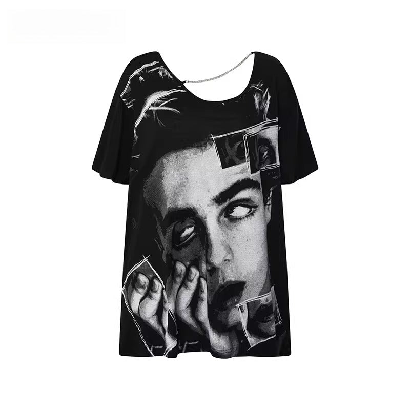 Blend Open-Back Chain Detail Loose T-Shirt