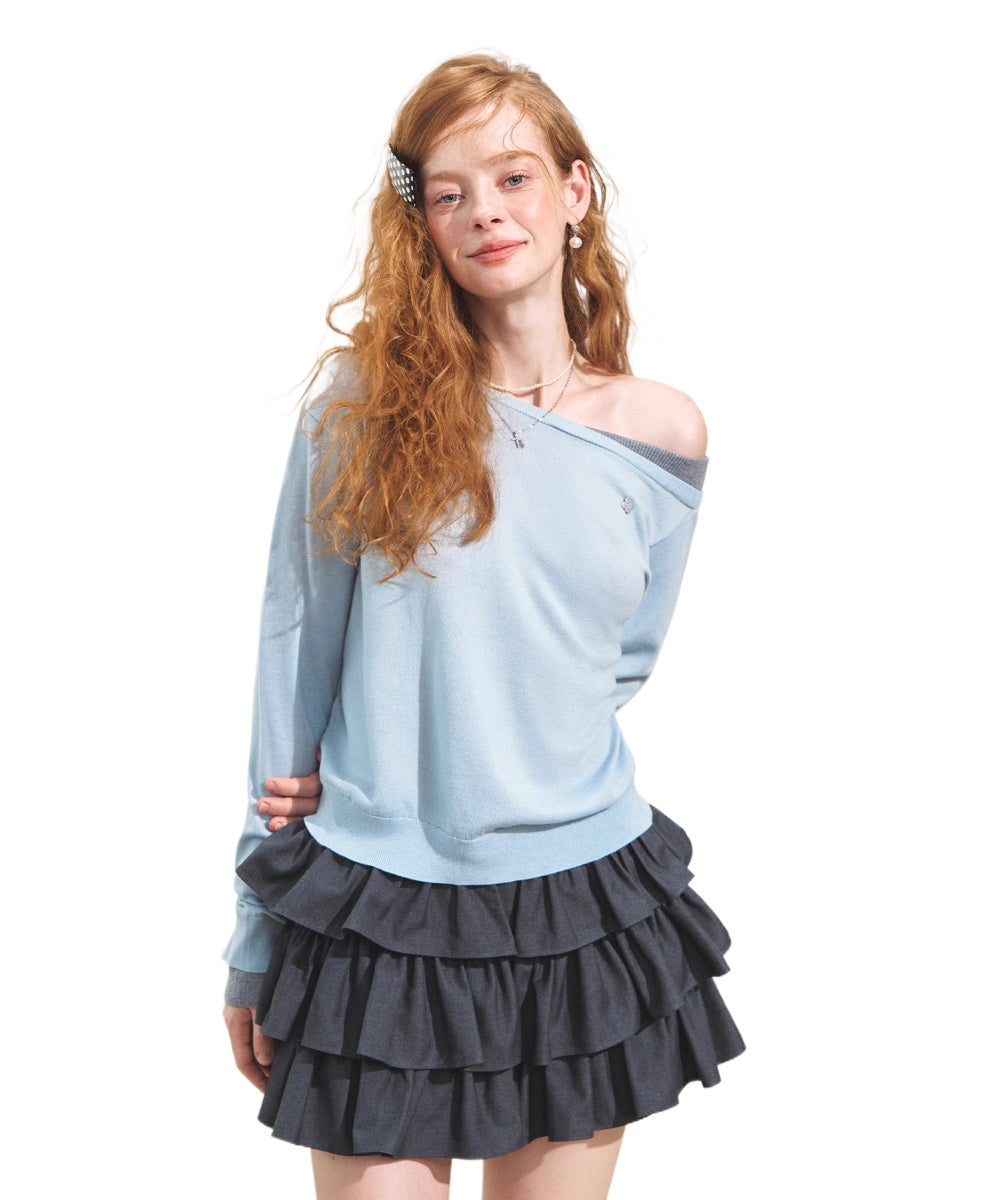 Contrast Asymmetric Layered-Look Sweater