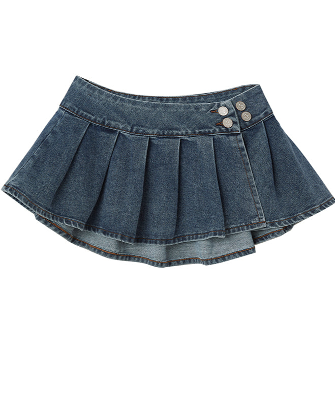 Blue A-line Pleated Mini Skirt