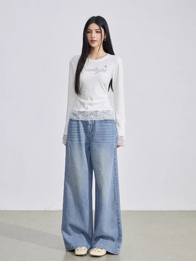 Rhinestone Lace Long Sleeve Base Layer