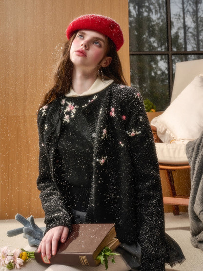 Hand-Embroidered Wool Cardigan