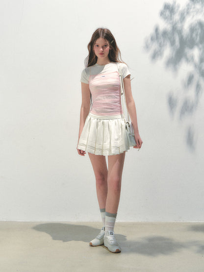 Contrast Color Fake Two-piece Mesh Lace Short-sleeve T-shirt - CHINASQUAD
