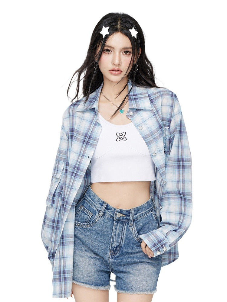 Embroidered Plaid Sun-protective Shirt