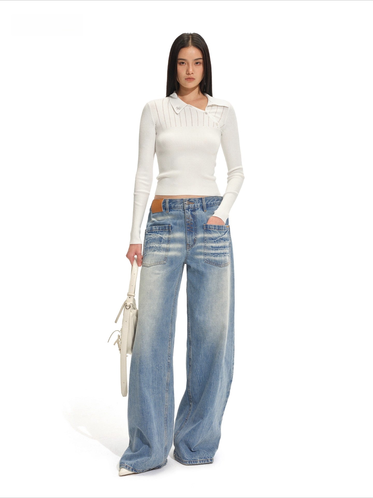 Classic Asymmetric-Collar Knit Crewneck