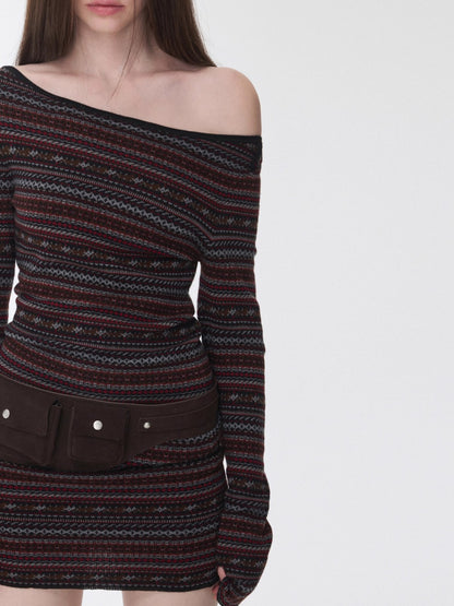 Fair Isle Off-Shoulder Jacquard Knit Dress