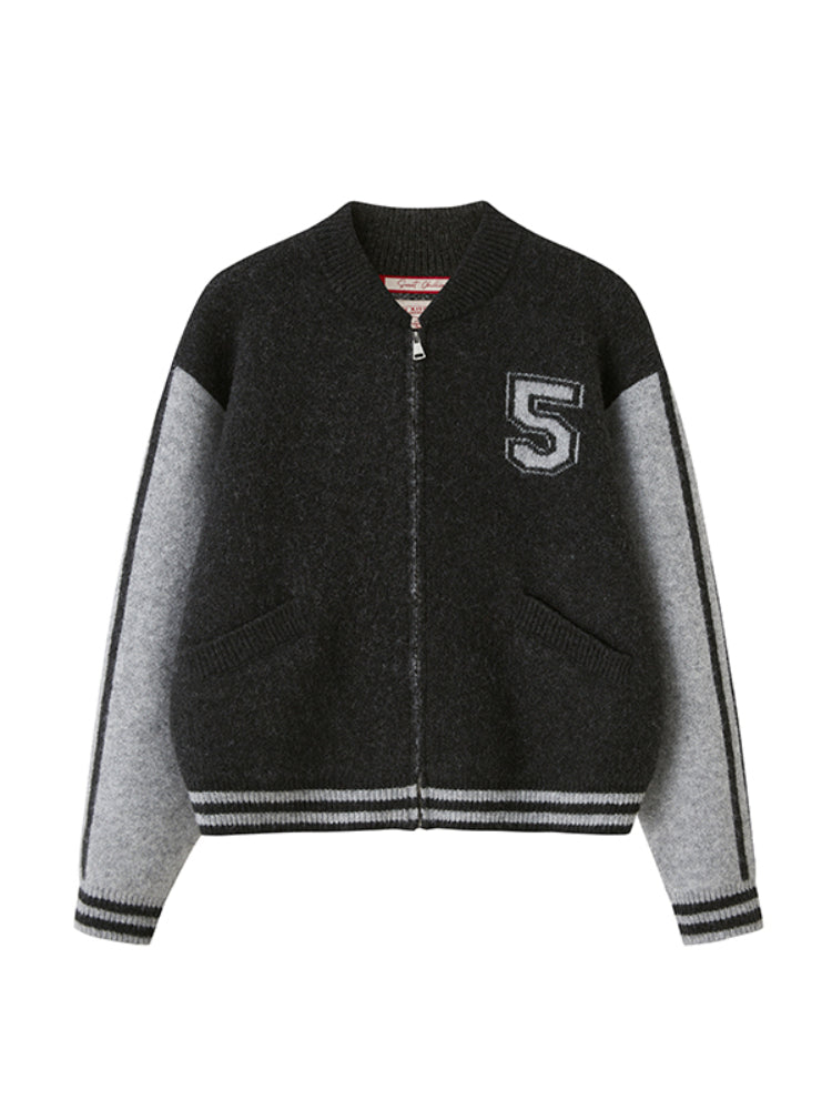 Loose Jacquard Knit Cardigan Baseball Jacket