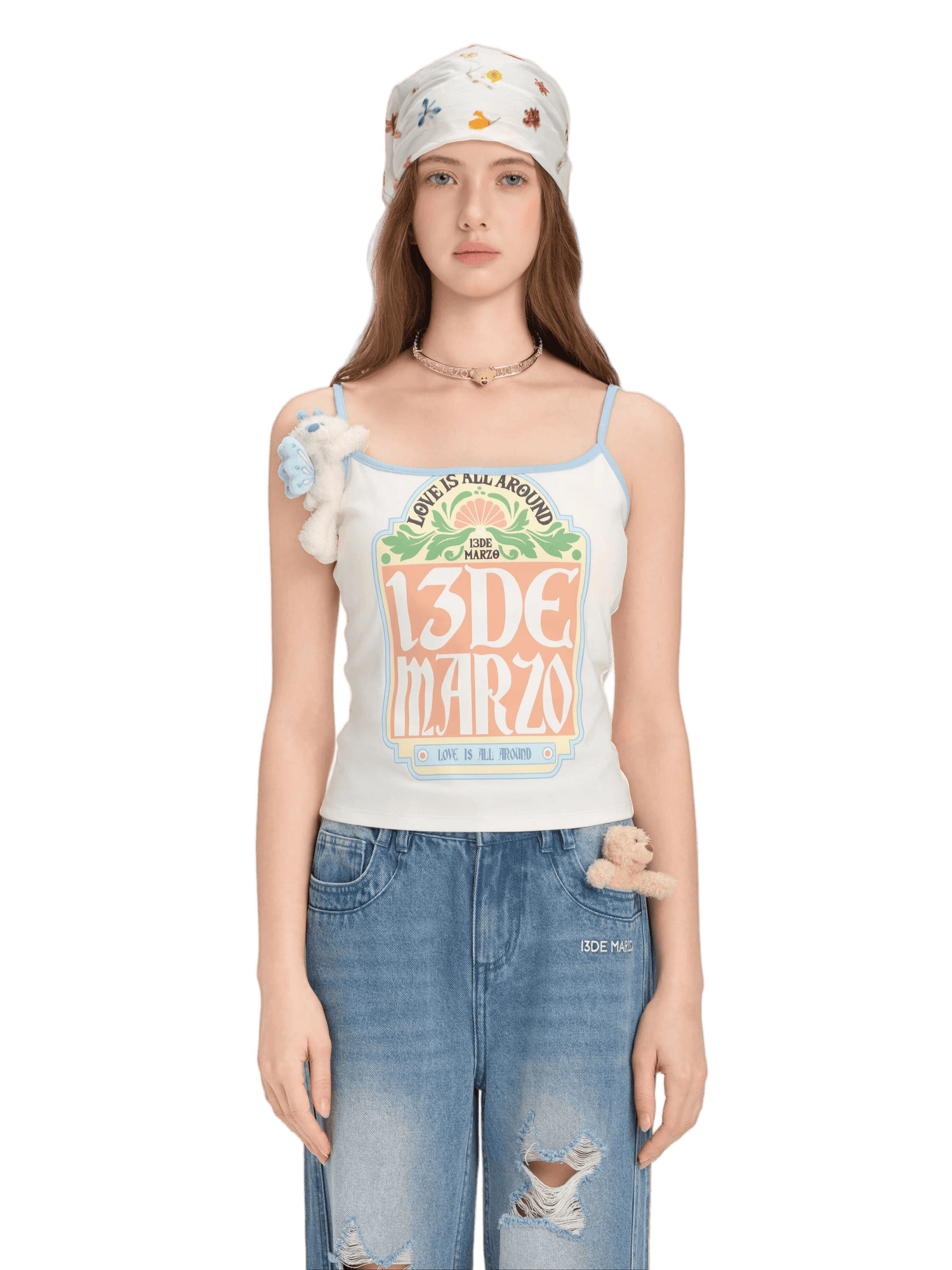 Butterfly Bear Print Cropped Camisole