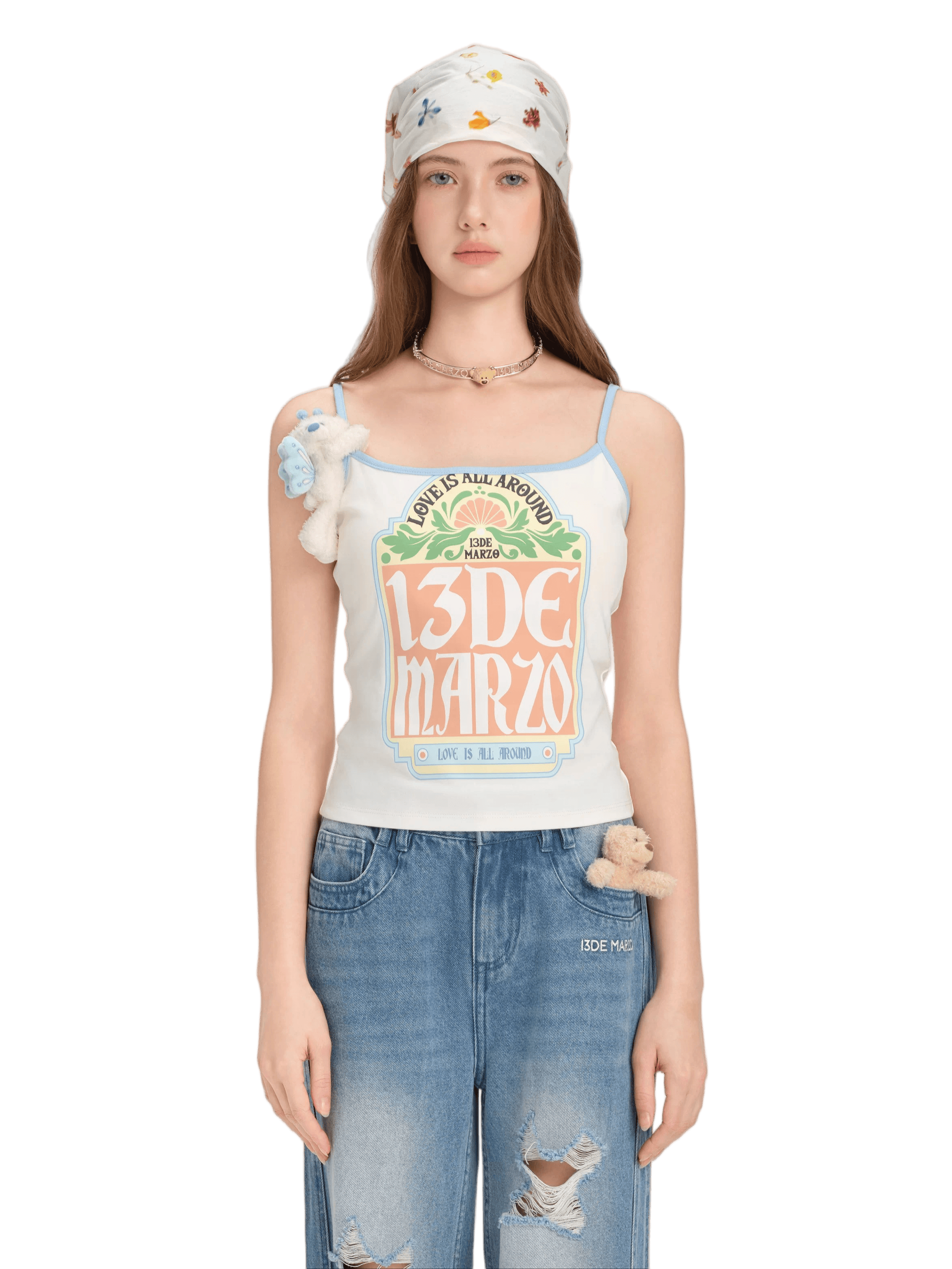 Butterfly Bear Print Cropped Camisole