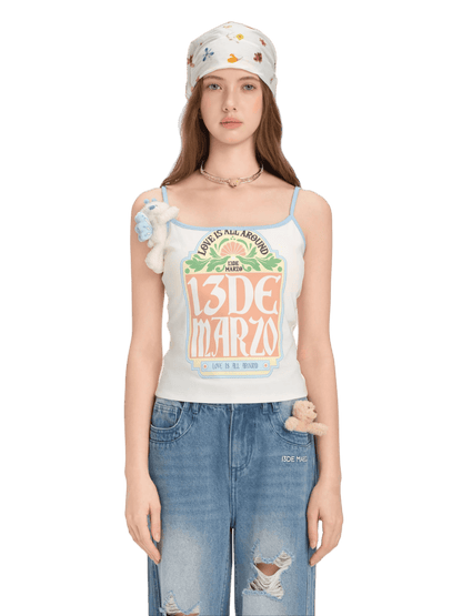 Butterfly Bear Print Cropped Camisole