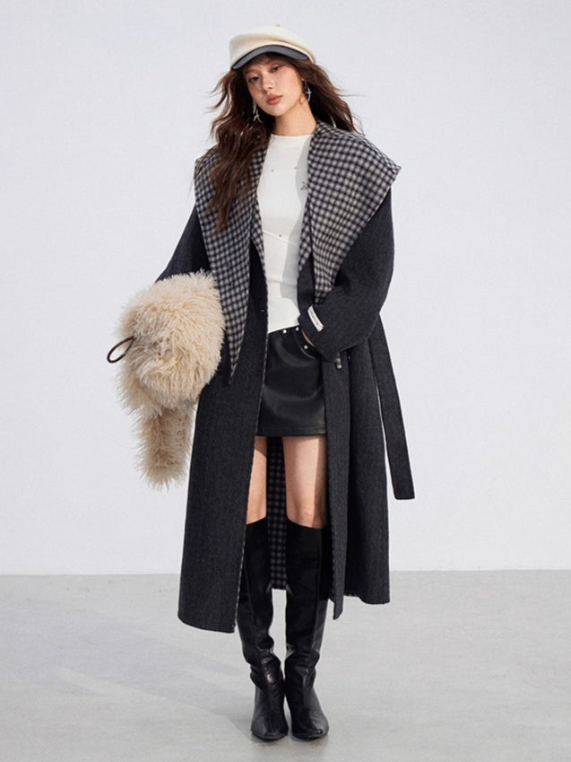 Plaid Wool-Blend Double-Faced Coat