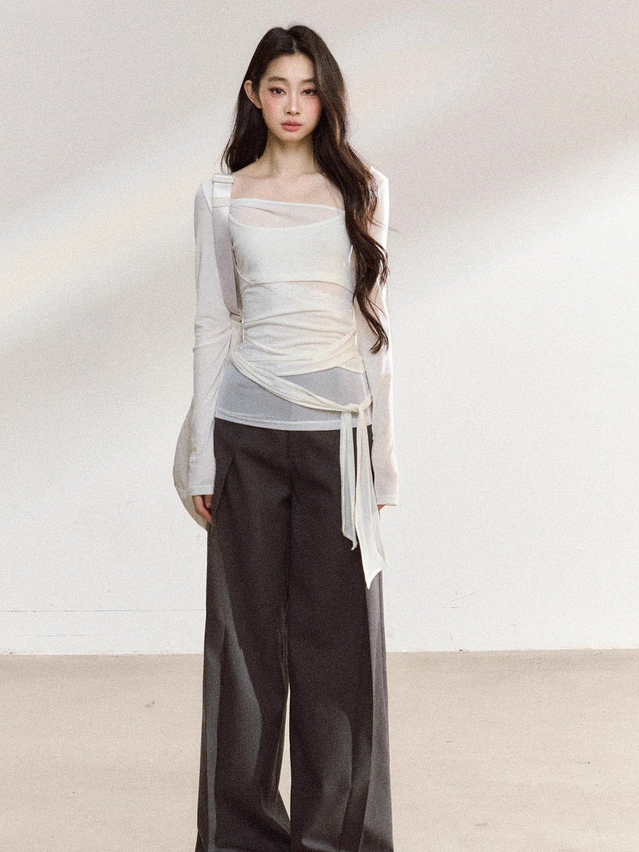 Tailored Draped Straight-Leg Trousers