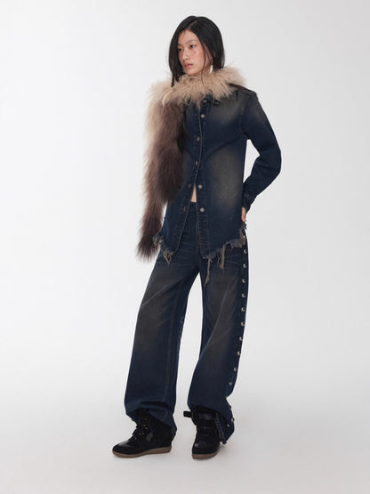 Ombre Shearling Wool Long Scarf