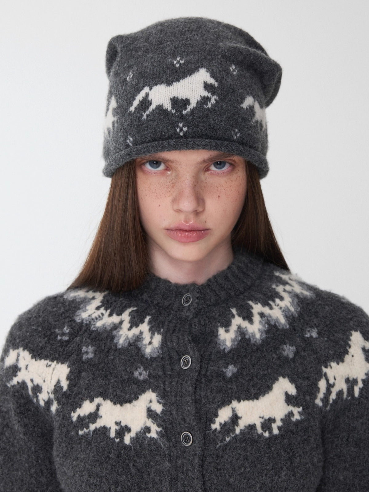 Fair Isle Pony Jacquard Knit Beanie