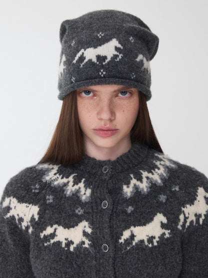 Fair Isle Pony Jacquard Knit Beanie