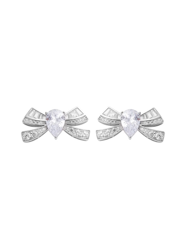 Bow Gem Stud Earrings 925 Silver