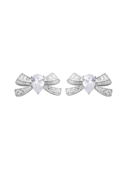 Bow Gem Stud Earrings 925 Silver