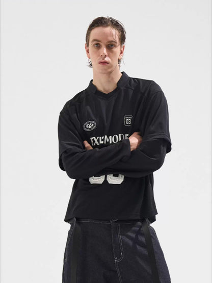 Vintage Striped Layered-Effect Long Sleeve Jersey T-Shirt