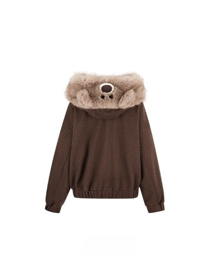 Detachable Plush Collar Hooded Jacket