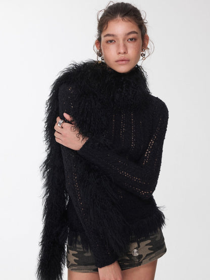 Ombre Shearling Wool Long Scarf