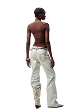 Floral Letter V-Neck Hidden Zip Hot-Fix T-Shirt - CHINASQUAD
