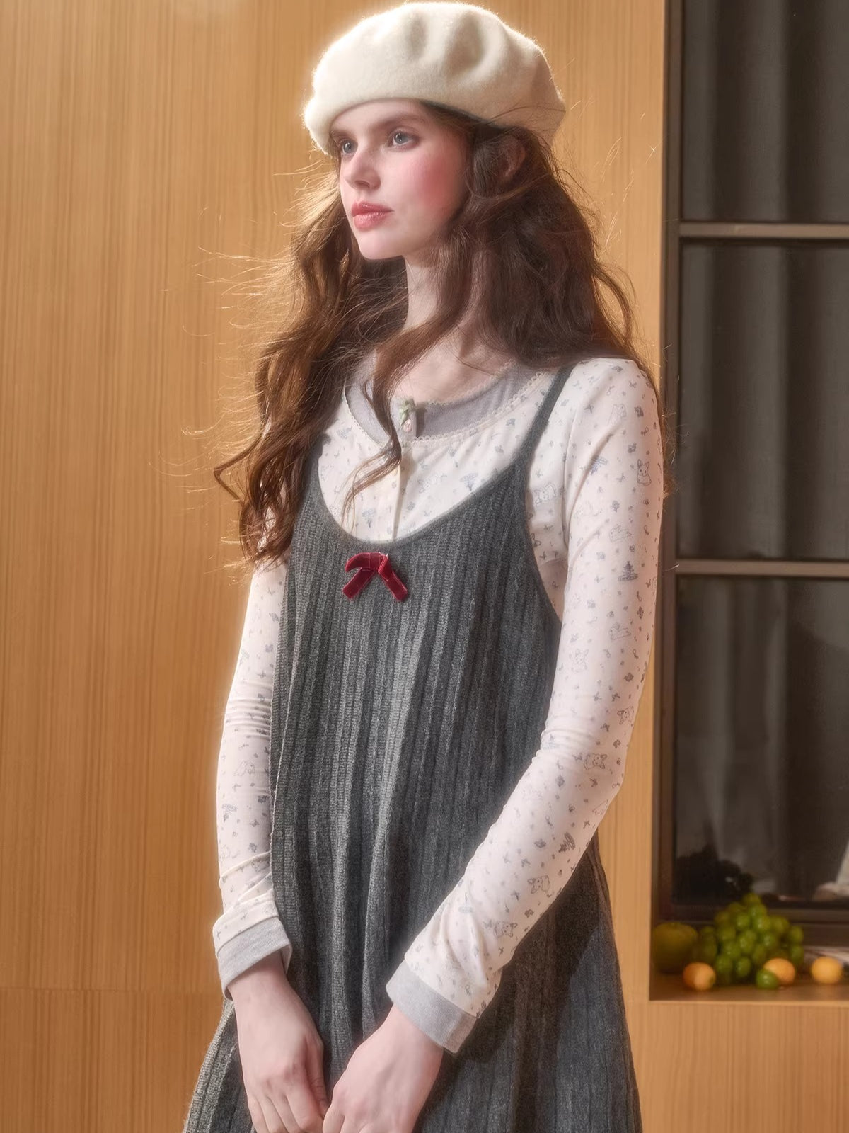 Wool Blend Pleated Knit Midi Dress