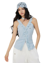 V-neck Lace Ruffled Vest - CHINASQUAD