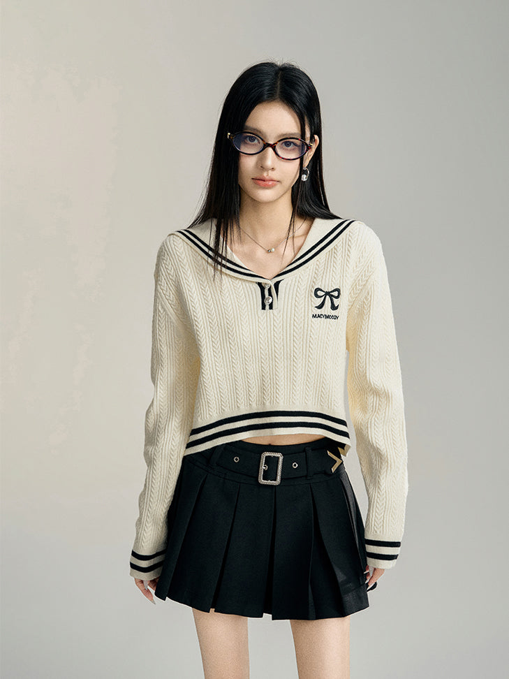 Off-White Navy Collar Cropped Sweater