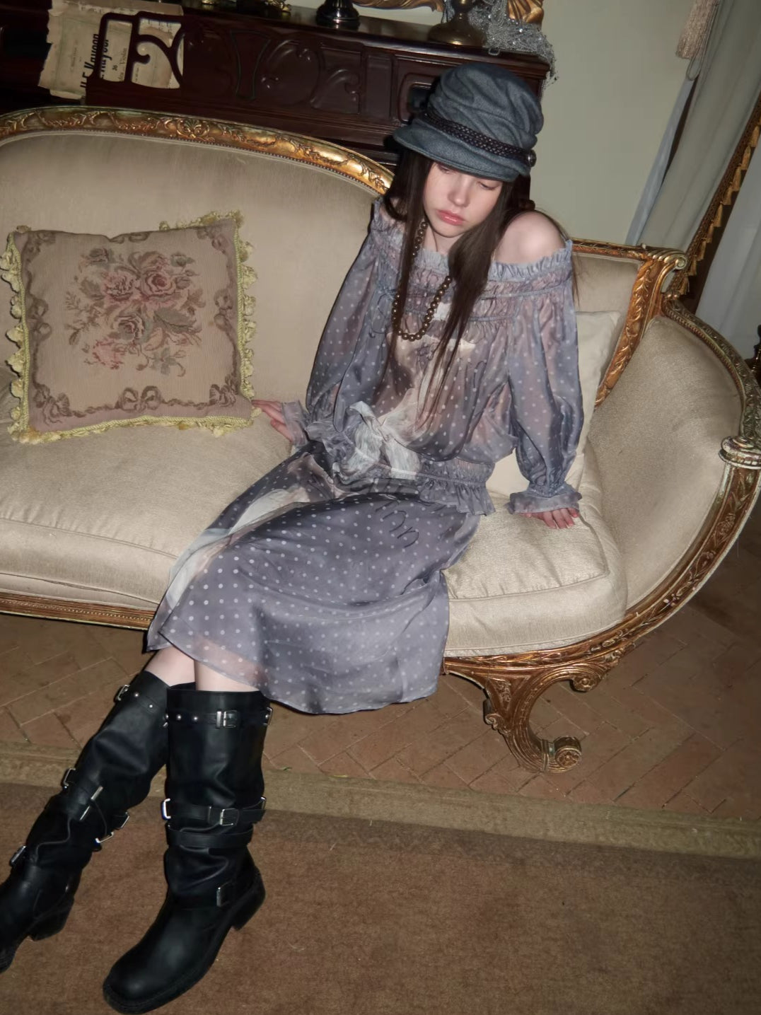 Sheer Chiffon Graphic Long-Sleeve Top