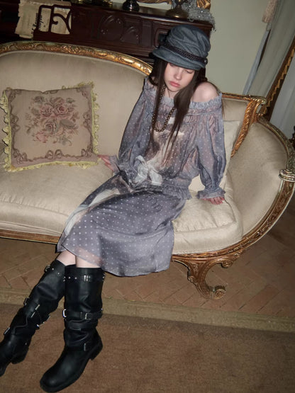 Sheer Chiffon Graphic Long-Sleeve Top