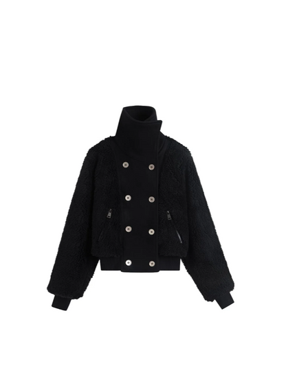 High Neck Teddy Wool Fleece Cropped Jacket
