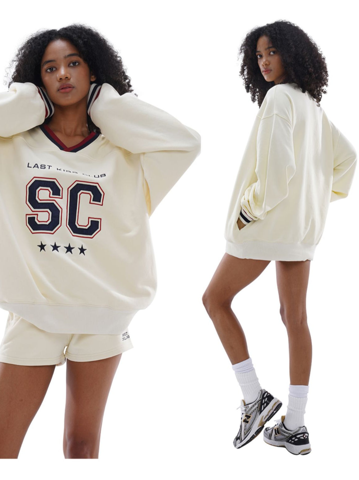 Oversize Casual V-neck Football Sweatshirt