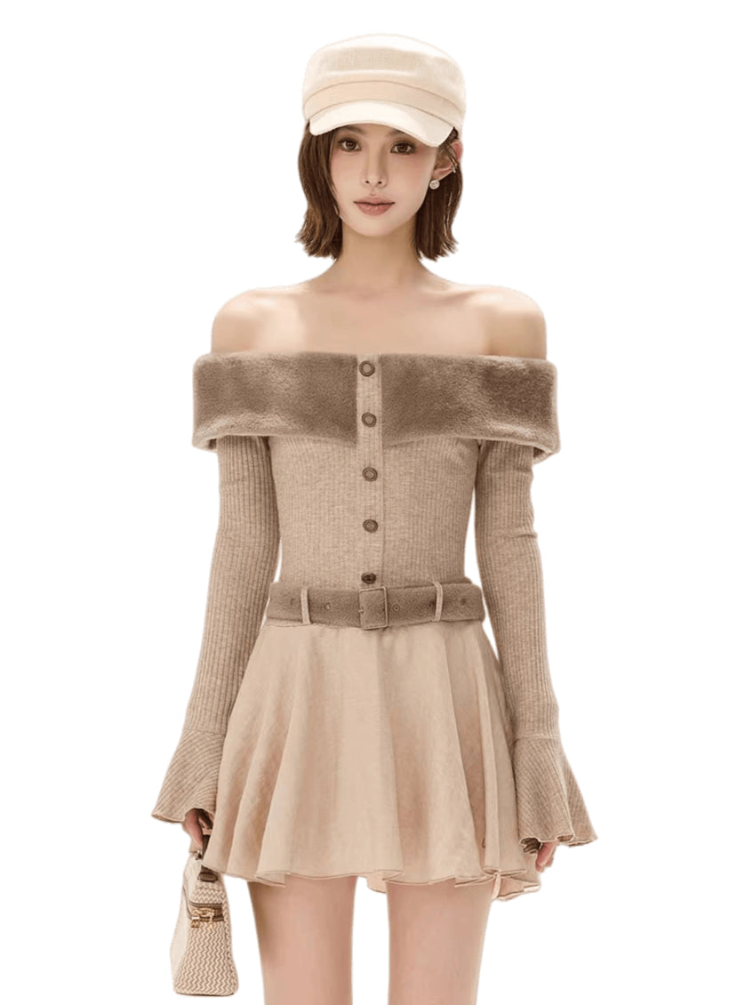 Mink Knit Off-Shoulder Dress