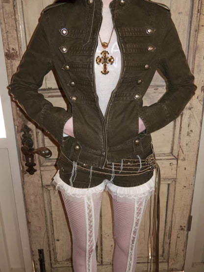 Distressed Utility Denim Canvas Micro Shorts