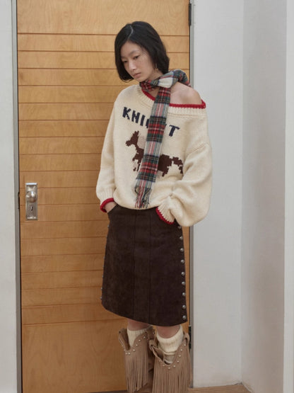 Fair Isle Icelandic Off-Shoulder Chunky Knit Sweater