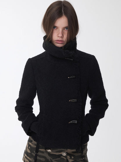 Wool Blend Horn Button High-neck Jacket