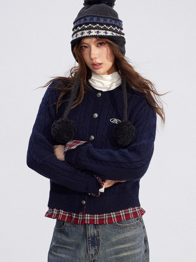 Plaid Patchwork Knit Cardigan