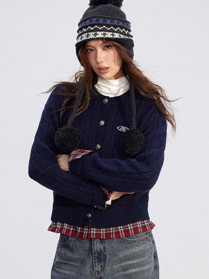 Plaid Patchwork Knit Cardigan