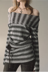 Grey & Khaki Striped Knit Mini Dress - CHINASQUAD