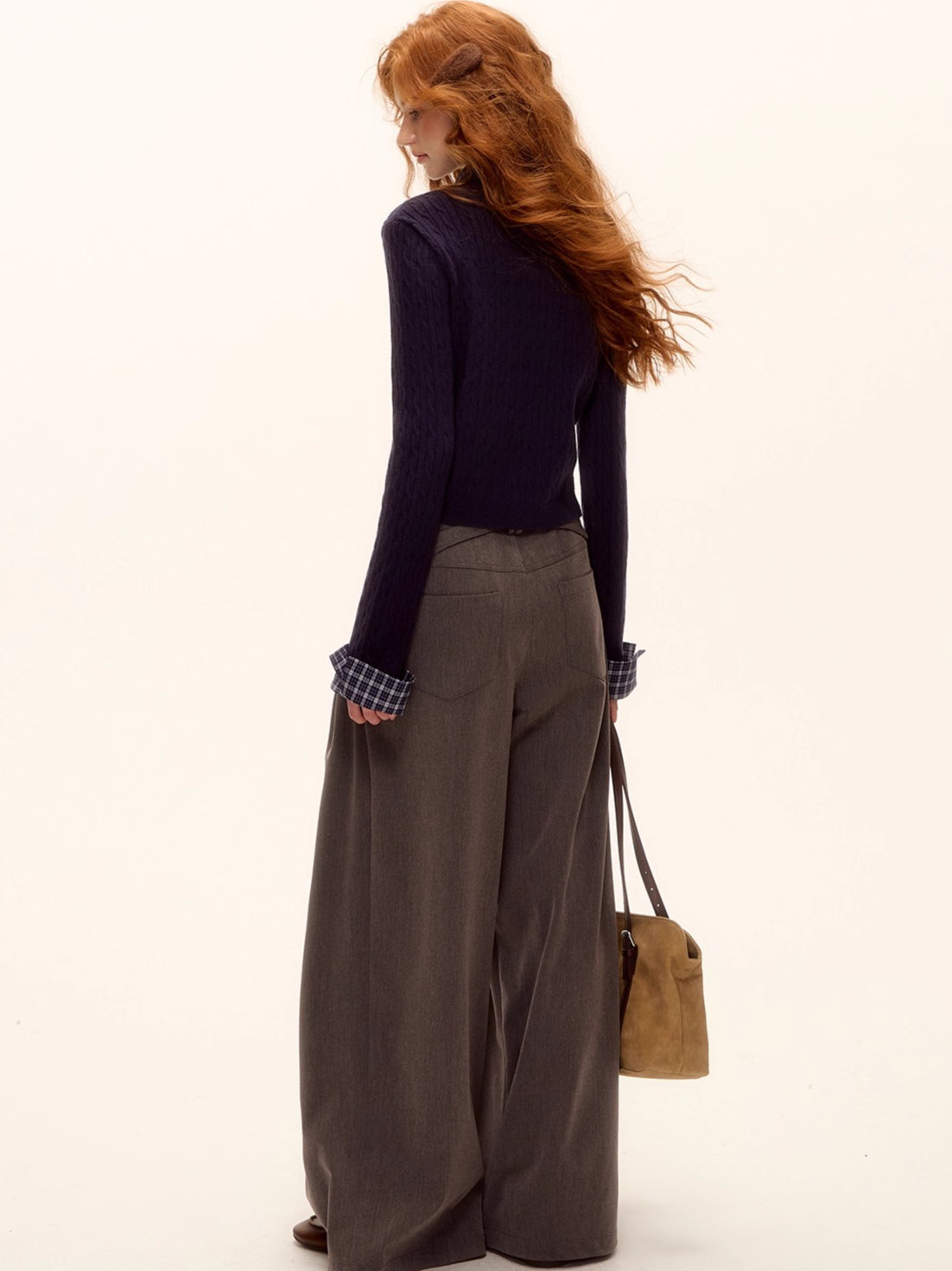 Wool Blend Plaid Patchwork Cable Knit Cardigan