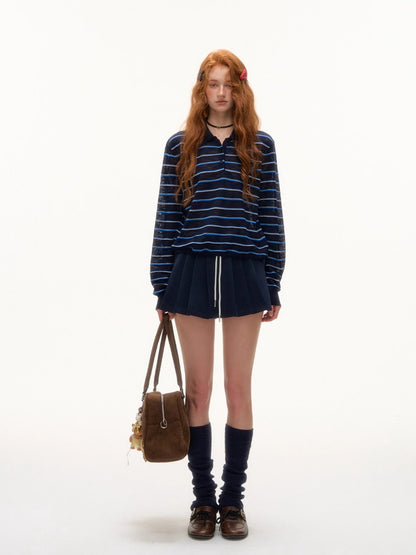 Striped Polo Drawstring T-shirt