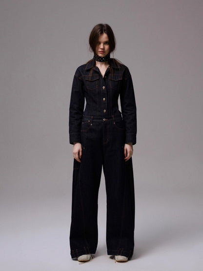 Embroidered Low-waist Loose Wide-leg Pants
